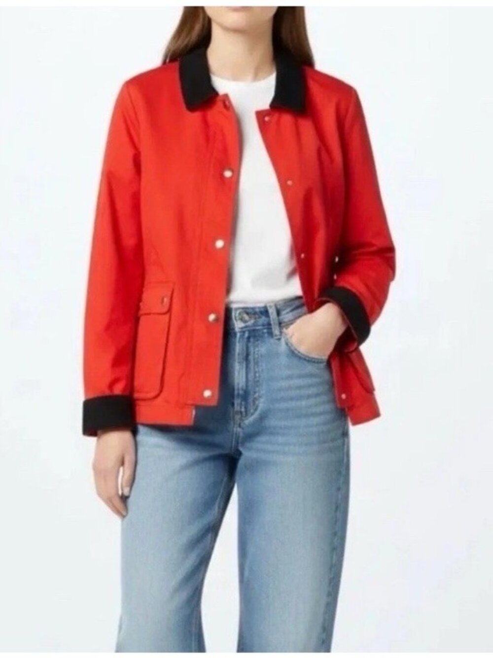 J. Crew Fact. Women's Sz XXS Red Barn Coat Jacket Black Corduroy Slv and Collar